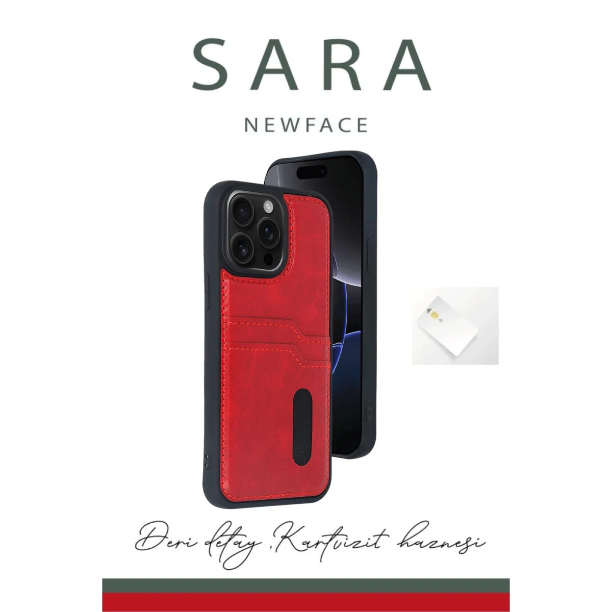 iPhone 16 Kılıf Sara Kartvizitli Deri Kılıf - Taba