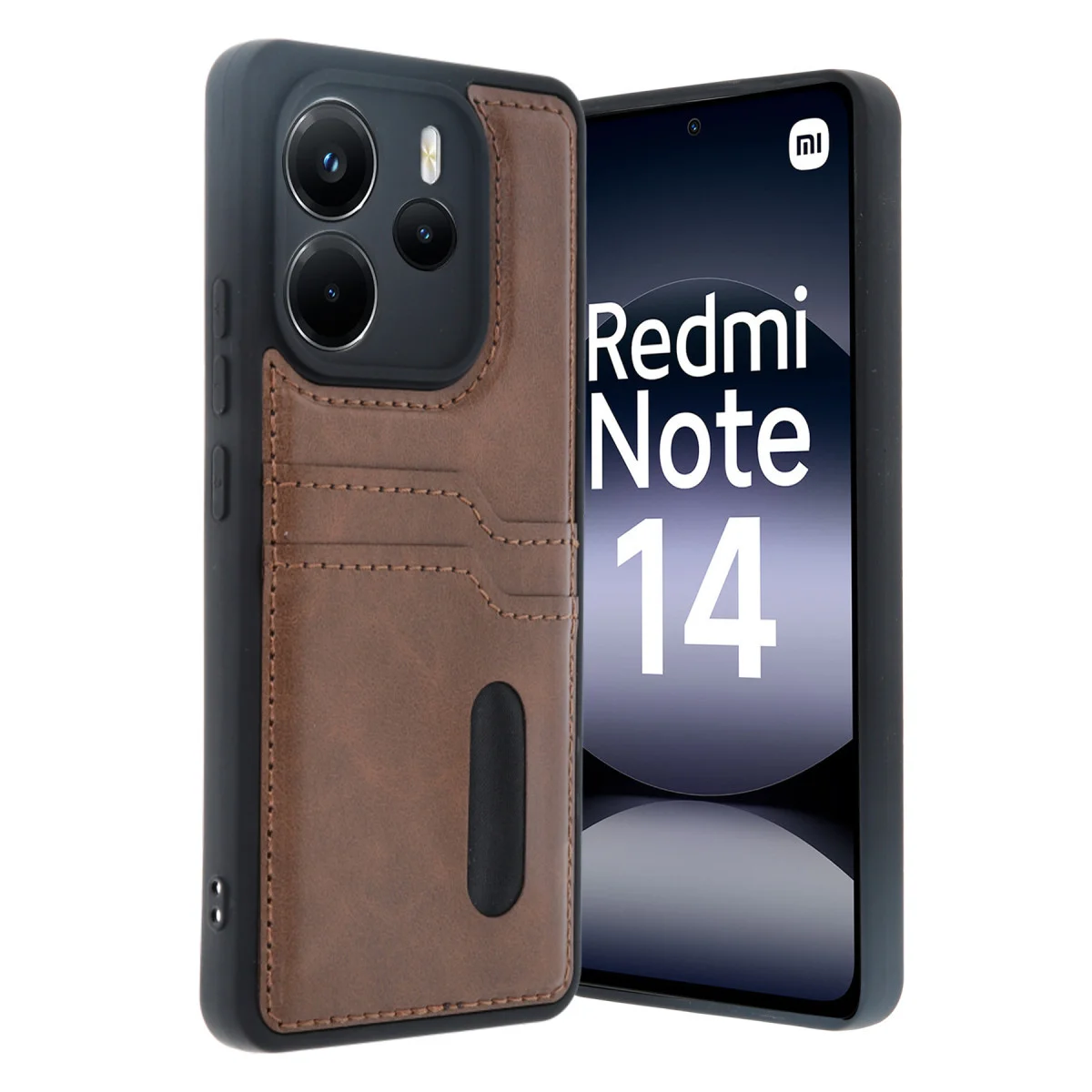 Redmi Note 14 4G Kılıf Sara Kartvizitli Deri Kılıf - Taba