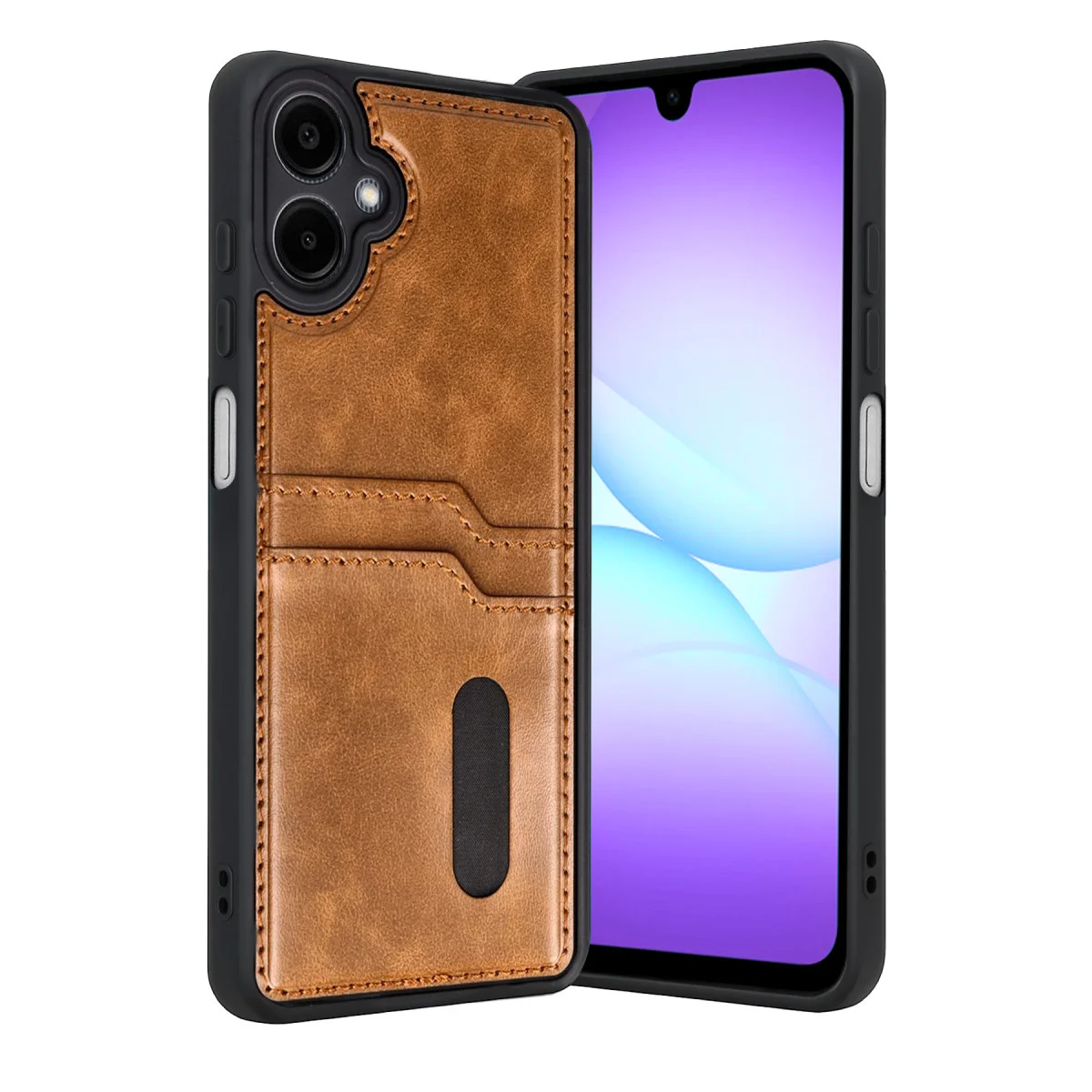 Galaxy A07 4G Sara Kartvizitli Deri Kılıf - Taba