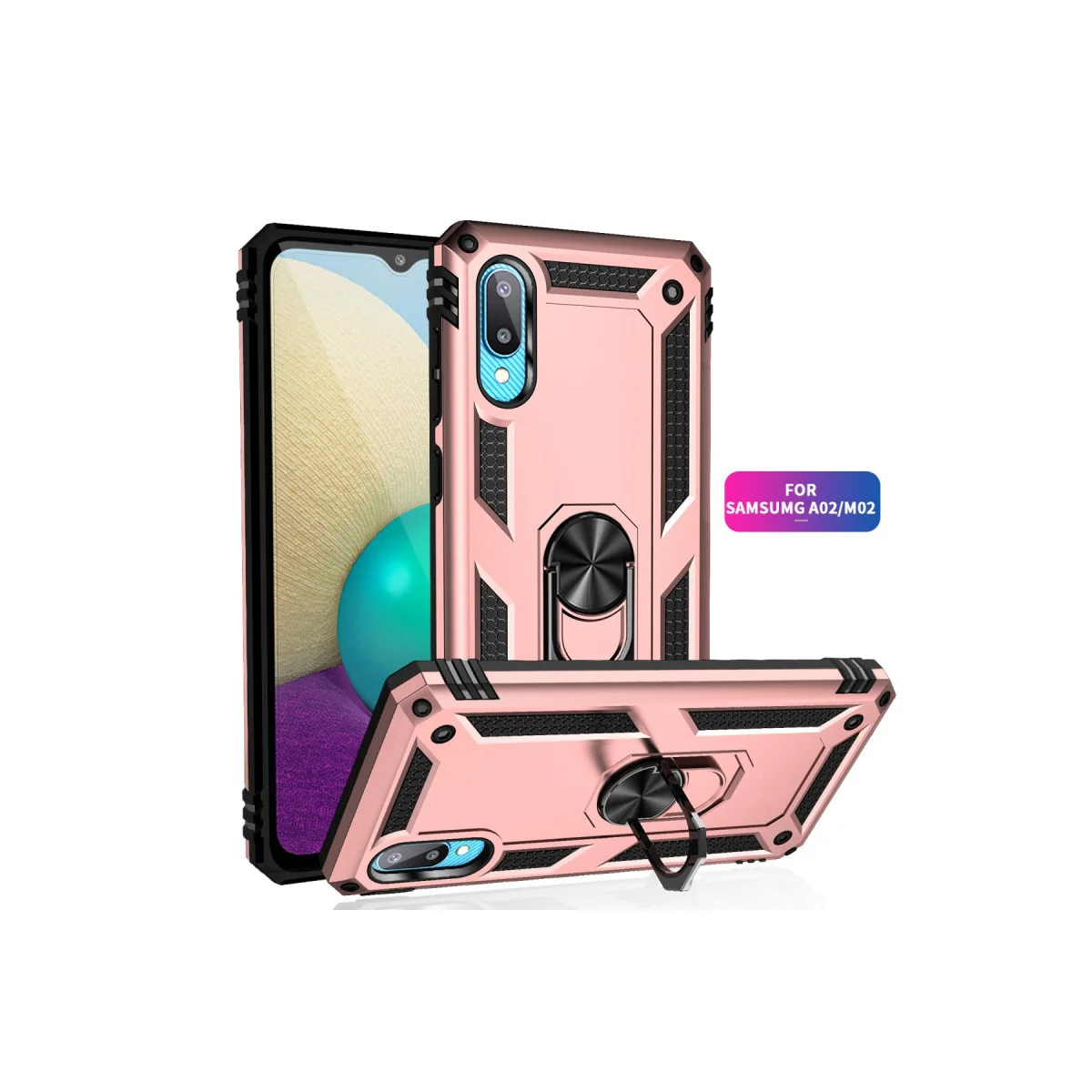 Galaxy A02 Kılıf Sofya Yüzüklü Silikon Kapak - Rose