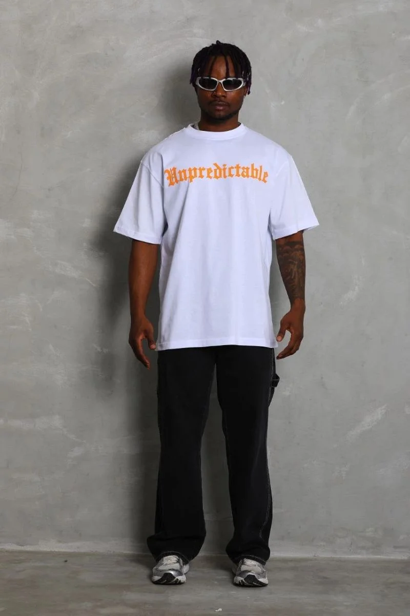 Erkek Baskılı Tişört Kısa Kol Bisiklet Yaka Oversize T-Shirt - Beyaz