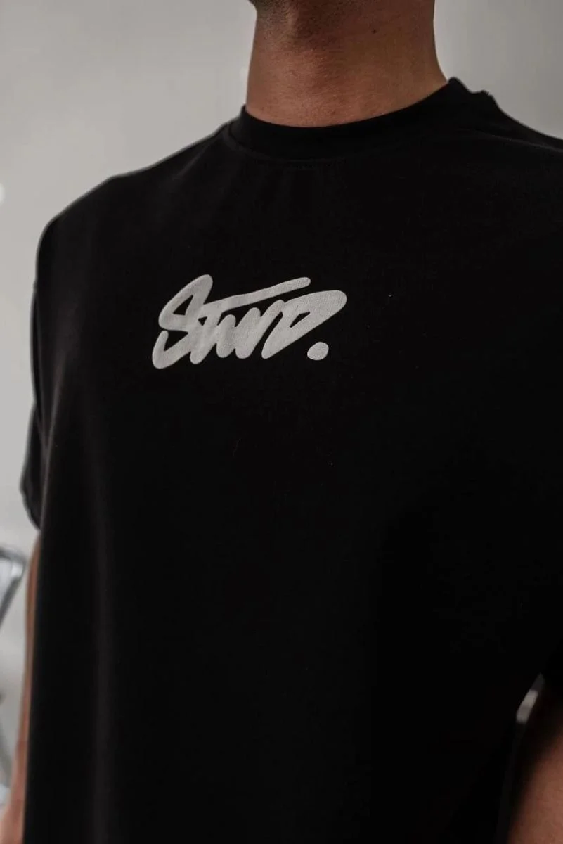 Erkek Kısa Kol Yazlık Tişört Bisiklet Yaka Baskılı Oversize T-Shirt - Siyah