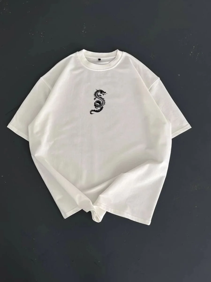 Erkek Ön ve Arka Baskılı T-Shirt Kısa Kol Bisiklet Yaka Regular Fit Tişört -  Beyaz