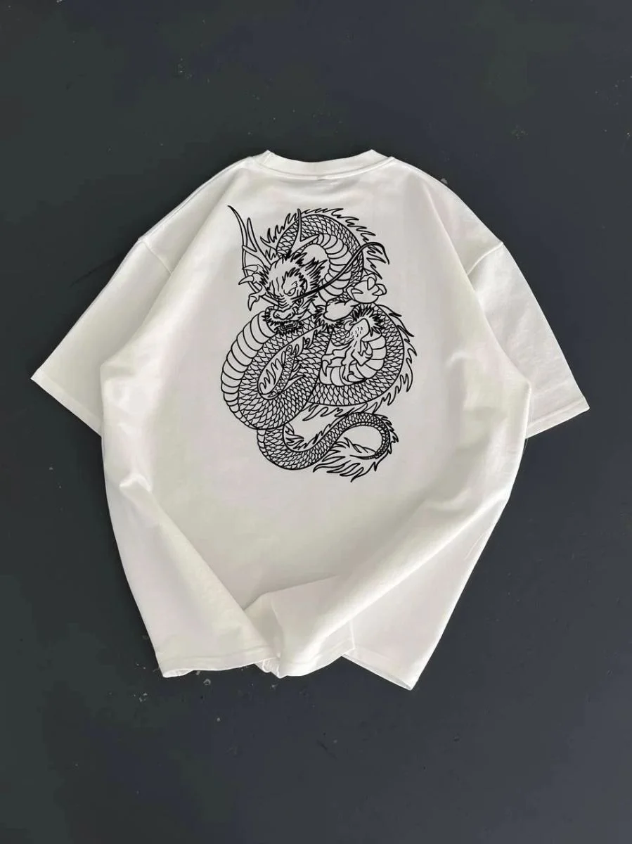 Erkek Ön ve Arka Baskılı T-Shirt Kısa Kol Bisiklet Yaka Regular Fit Tişört -  Beyaz