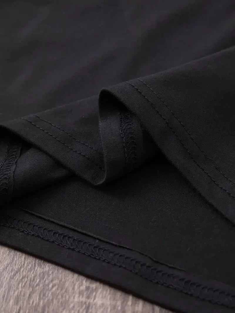 Kadın Kısa Kol Yazlık Tişört Bisiklet Yaka Baskılı Oversize T-Shirt - Siyah