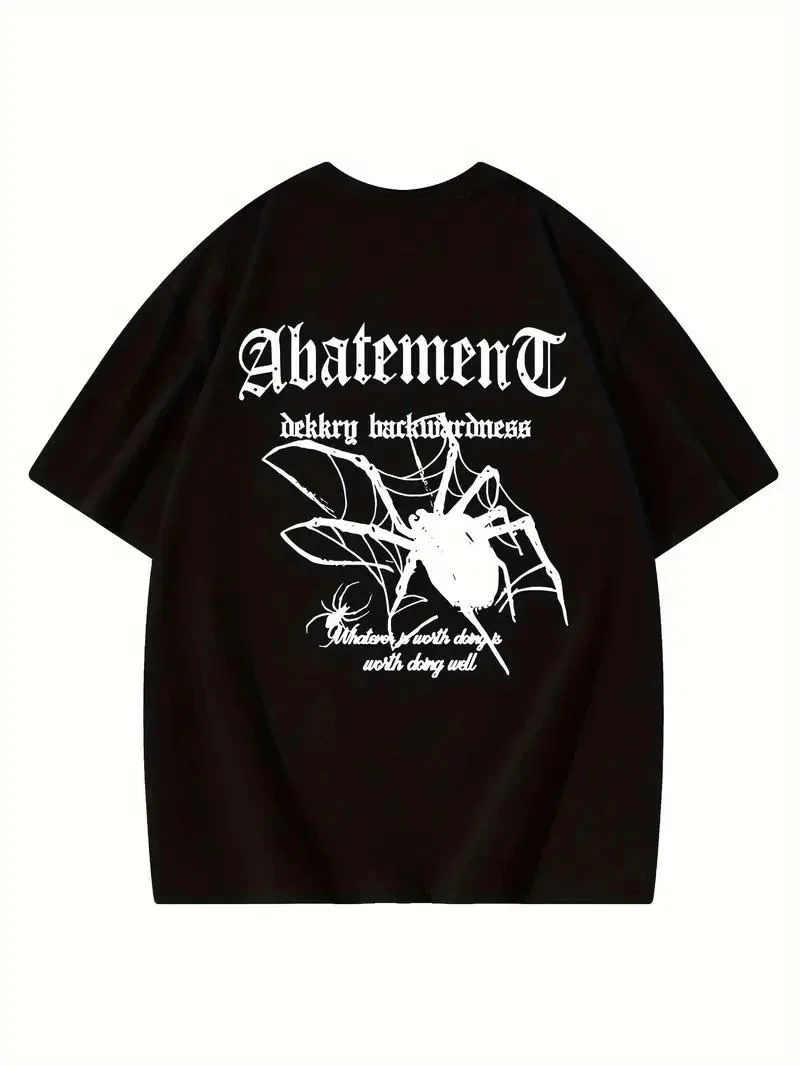 Kadın Tişört Örümcek Baskılı Bisiklet Yaka T-shirt - Siyah