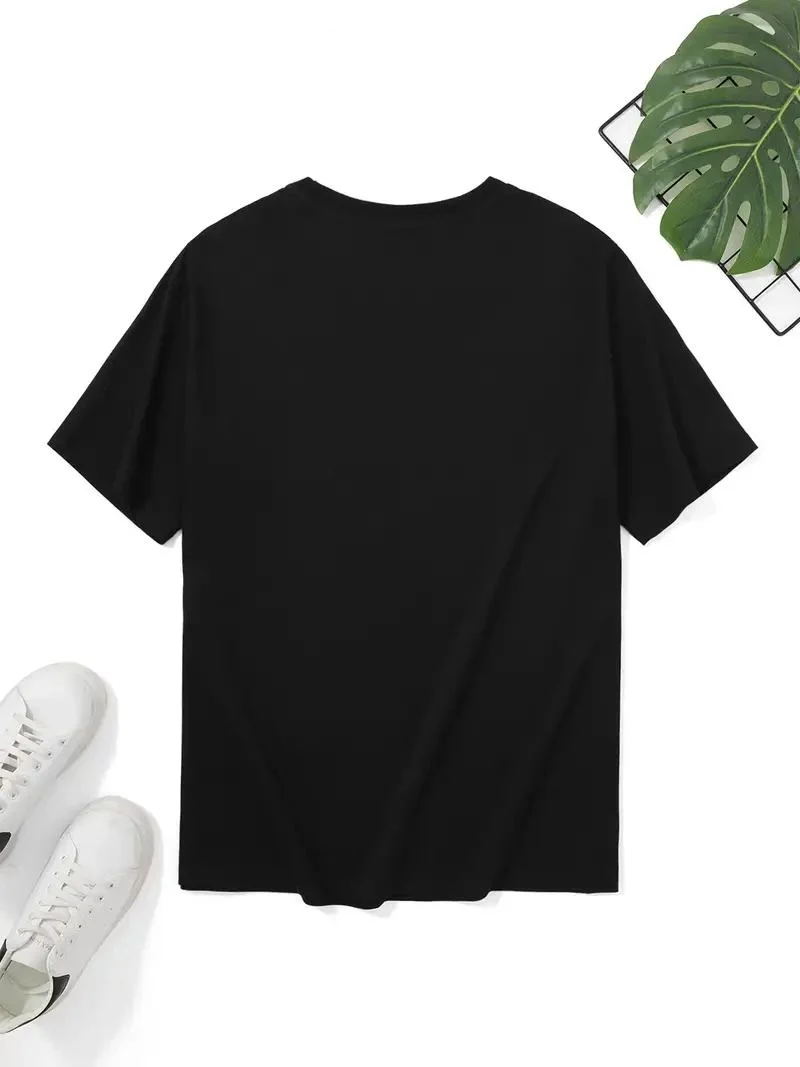 Erkek Kısa Kol Yazlık Tişört Bisiklet Yaka Palmiye Baskılı T-Shirt - Siyah