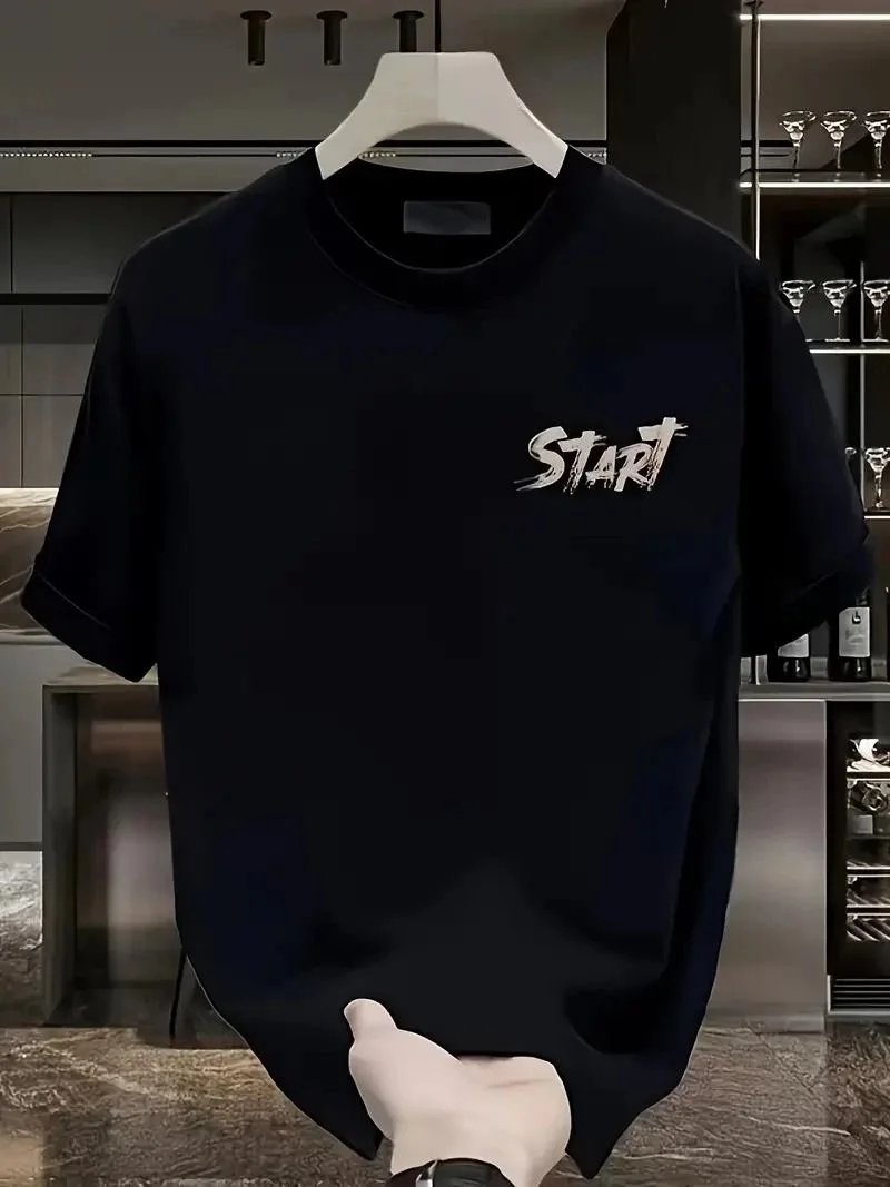 Erkek Kısa Kol Yazlık Tişört Bisiklet Yaka Baskılı Oversize T-Shirt - Siyah