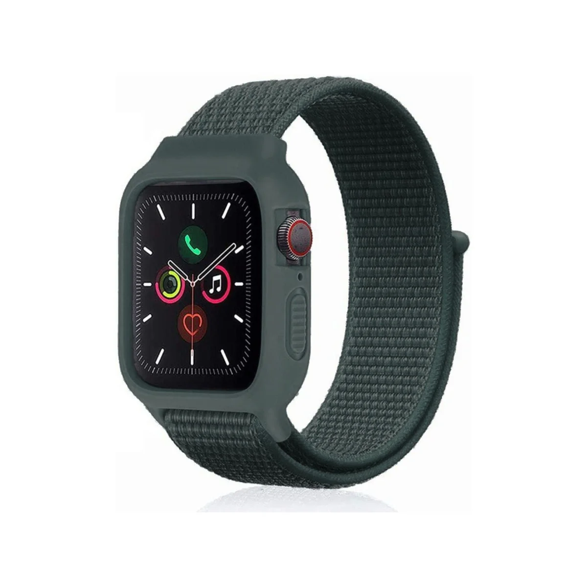 Watch 38mm Hasırlı Cırtcırtlı Kasalı Kordon - Haki Yeşil