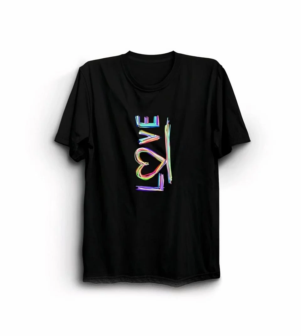 14 Şubat Tişört Sevgililer Günü İçin Özel Tasarım Love Baskılı T-shirt - Siyah
