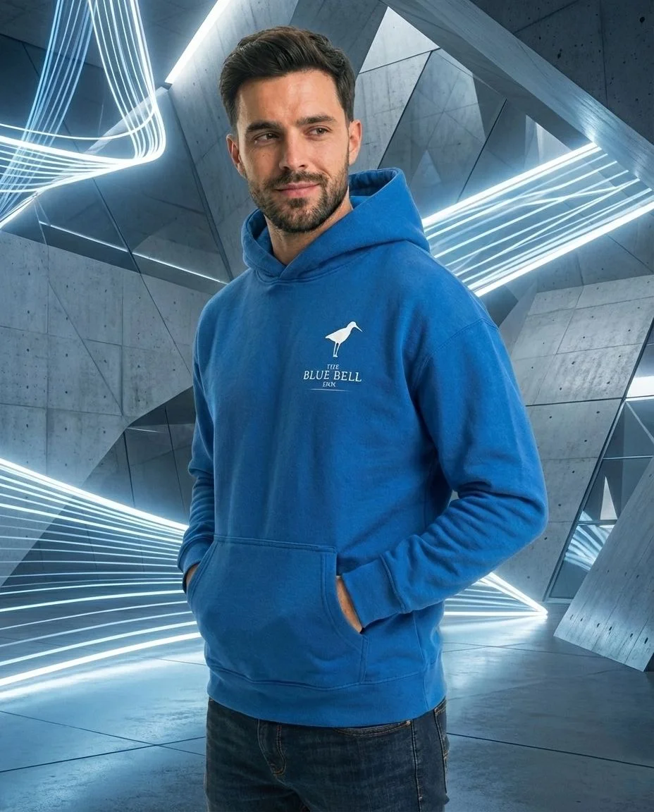 Erkek Baskılı Kapüşonlu Cepli Hoodie 3 İplik Pamuklu Sweatshirt - Saks Mavisii