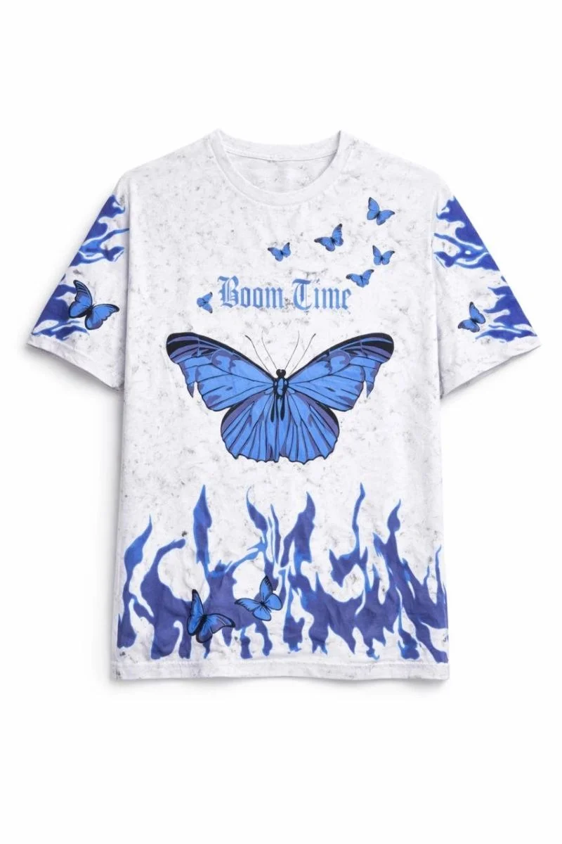 Kadın Asit Yıkamalı Oversize Tişört Bisiklet Yaka Kısa Kol T-shirt - Beyaz