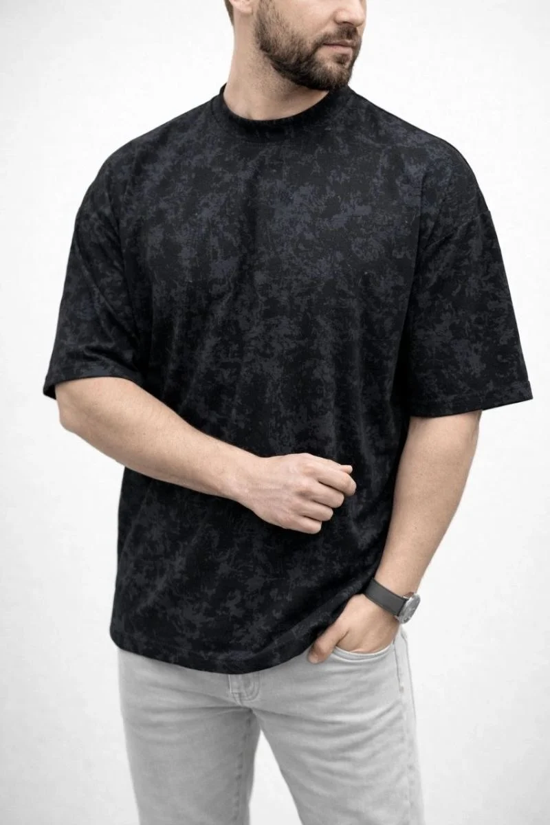 Erkek Premium Tişört OSY Yumuşak Dokulu Yıkamalı Oversize T-Shirt - Siyah