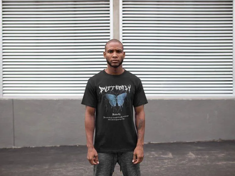 Erkek Kısa Kol Yazlık Tişört Bisiklet Yaka Baskılı Oversize T-Shirt - Siyah