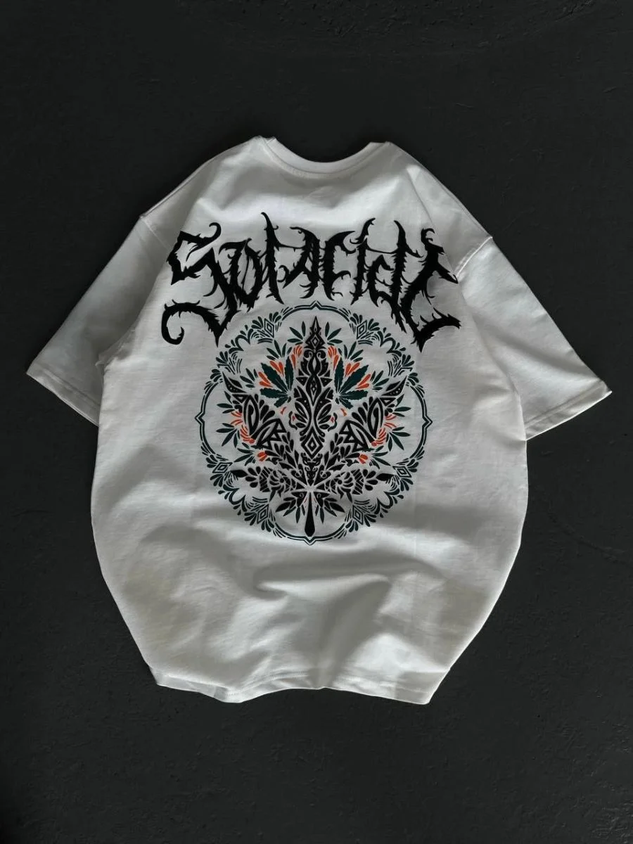 Kadın Baskılı T-Shirt Kısa Kol Bisiklet Yaka Oversize Rahat Kalıp Günlük Tişört   - Beyaz