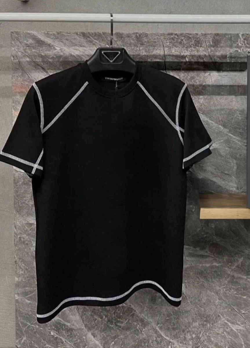 Erkek Tişört Karoyaka Dikişli Oversize T-Shirt - Siyah