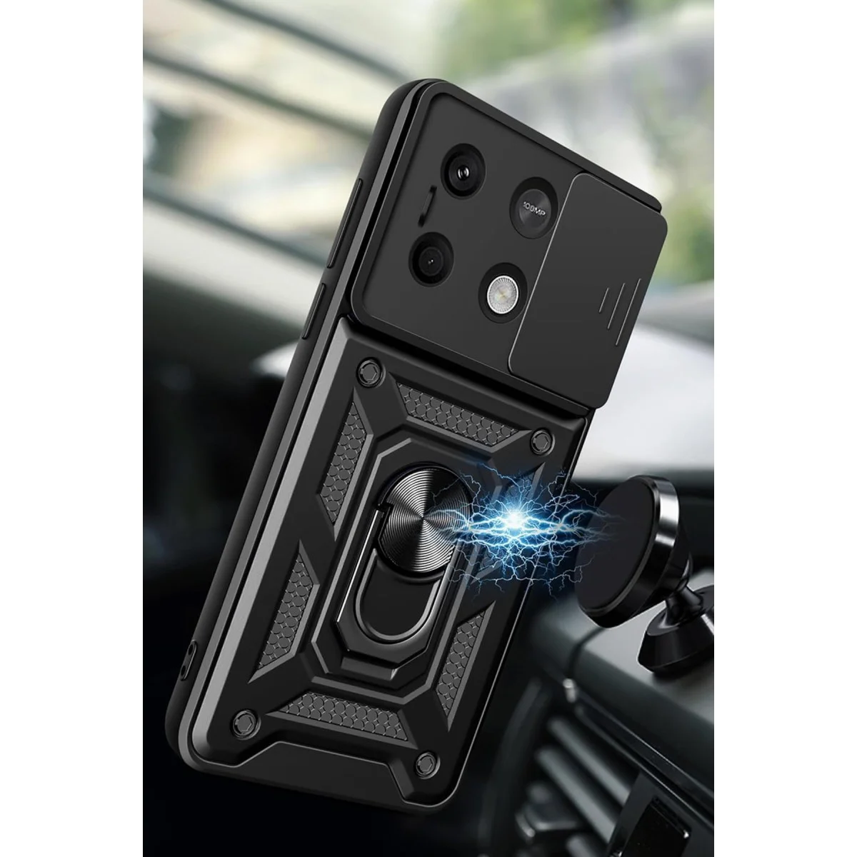 Poco M6 Pro 4G Kılıf Pars Lens Yüzüklü Silikon - Siyah
