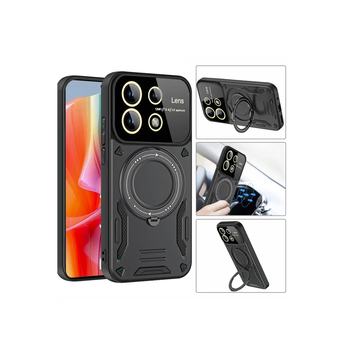 Redmi Note 13 Pro 5G Kılıf Joy Lens Standlı Kapak - Siyah