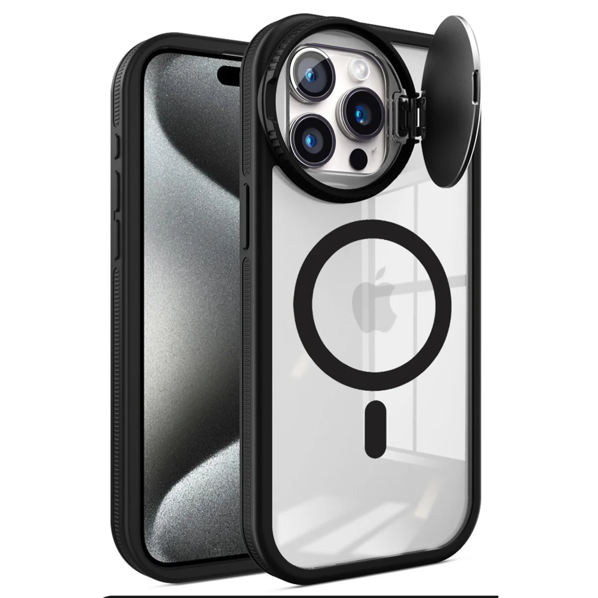 iPhone 15 Pro Kılıf Teleskop Lens Magsafe Silikon Kapak - Siyah