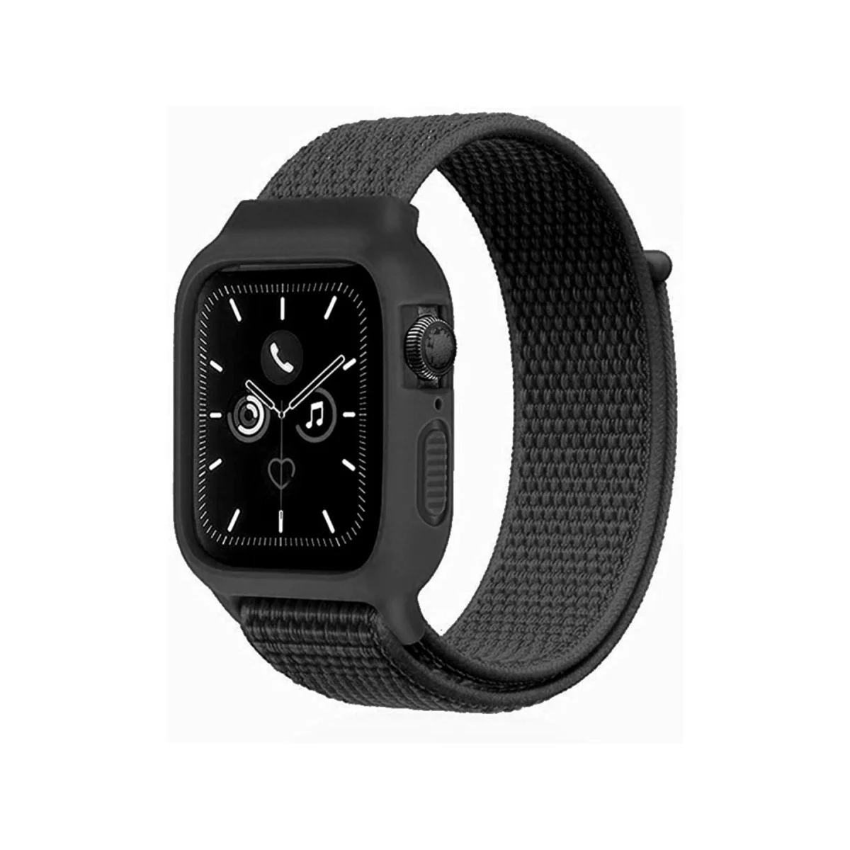 Watch 38mm Hasırlı Cırtcırtlı Kasalı Kordon - Siyah