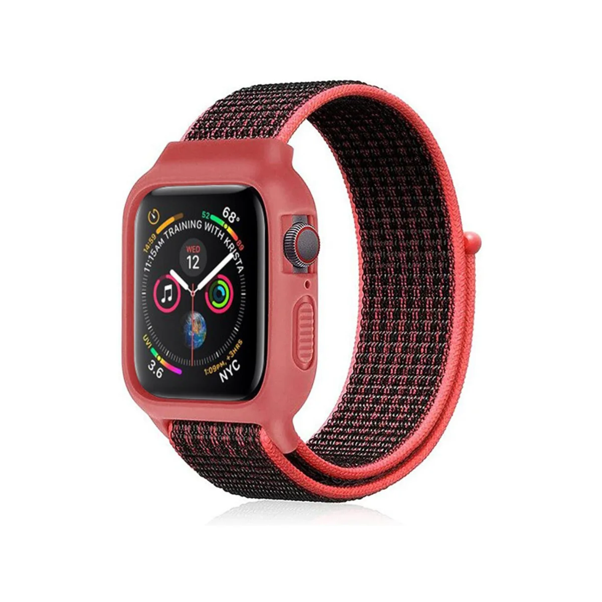 Watch 42mm Hasırlı Cırtcırtlı Kasalı Kordon - Siyah-Pembe