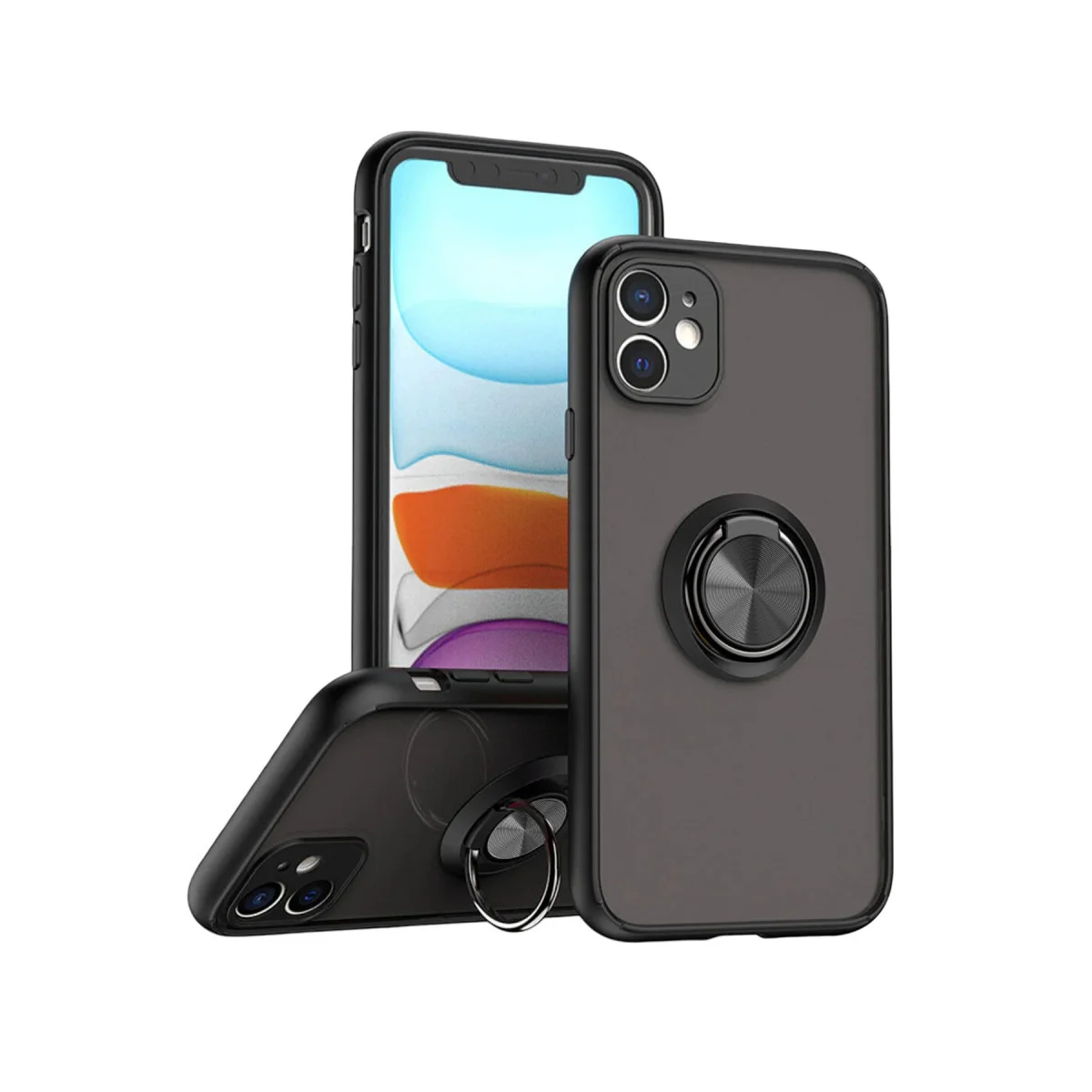 iPhone 11 Kılıf Montreal Yüzüklü Silikon Kapak - Siyah