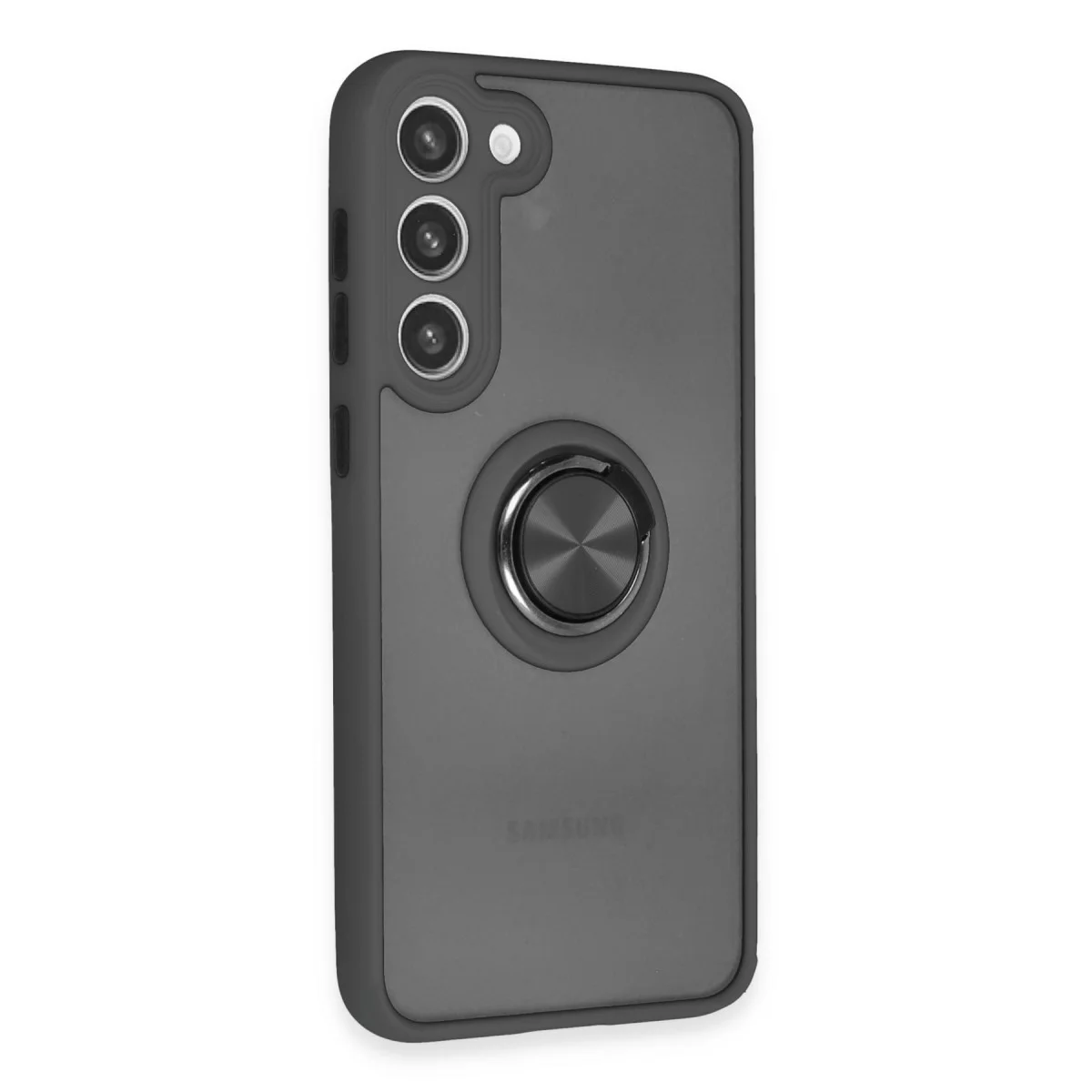 Galaxy S23 Plus Kılıf Montreal Yüzüklü Silikon Kapak - Siyah