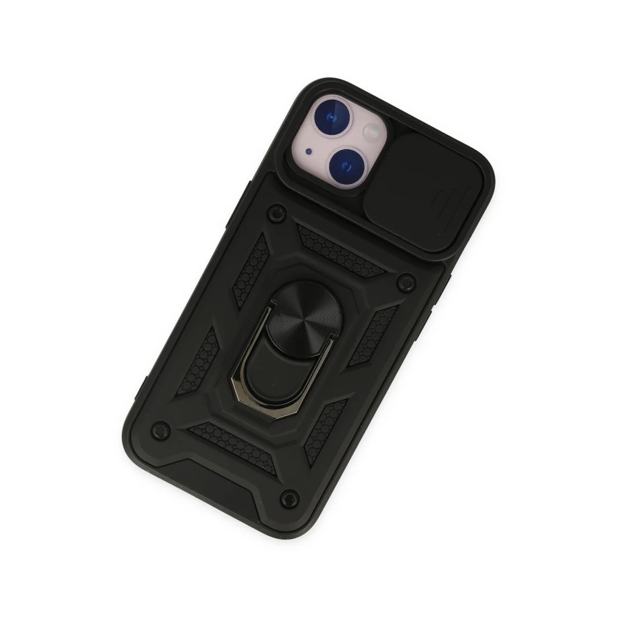 iPhone 14 Kılıf Pars Lens Yüzüklü Silikon - Siyah