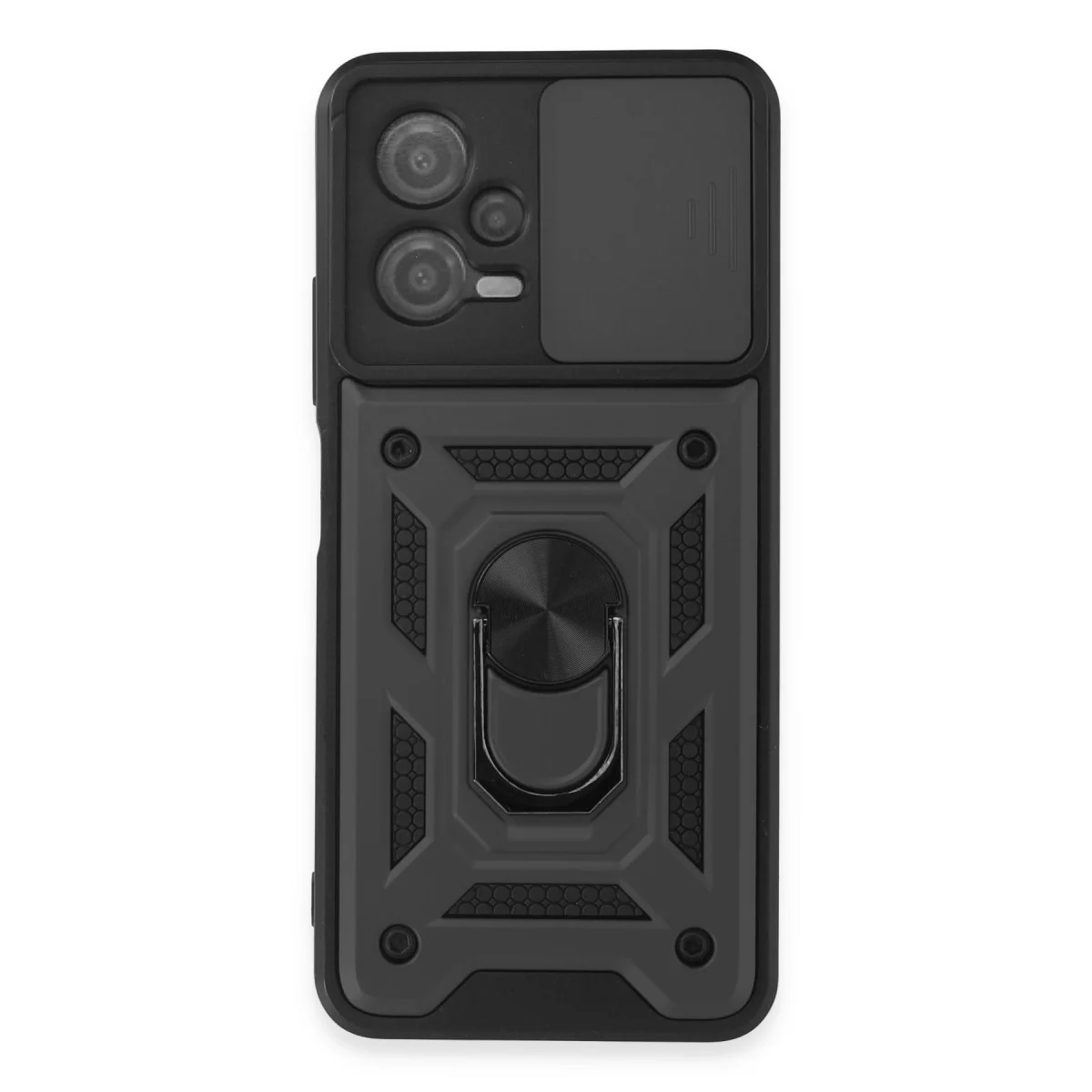 Redmi Note 12 5G Kılıf Pars Lens Yüzüklü Silikon - Siyah