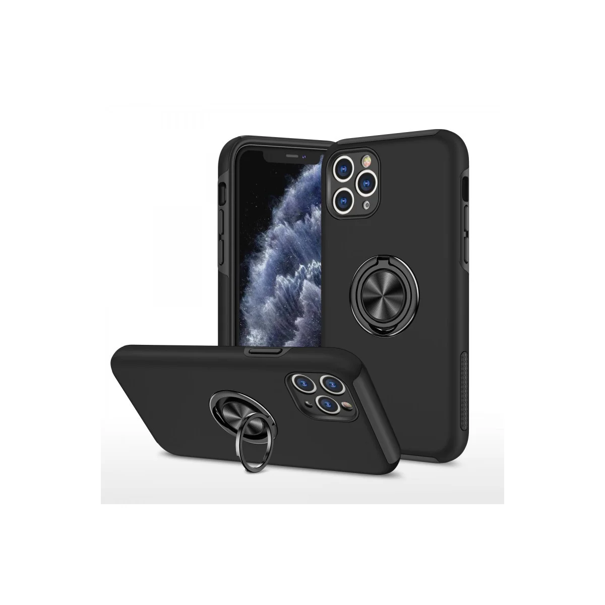 iPhone 11 Pro Max Kılıf Elit Yüzüklü Kapak - Siyah