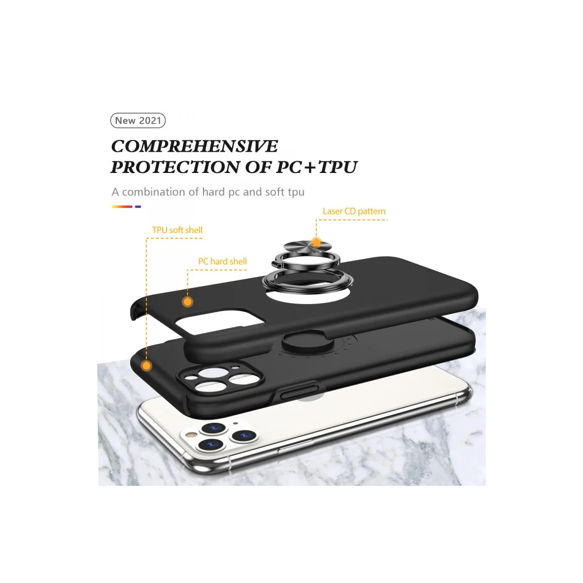 iPhone 11 Pro Max Kılıf Elit Yüzüklü Kapak - Siyah