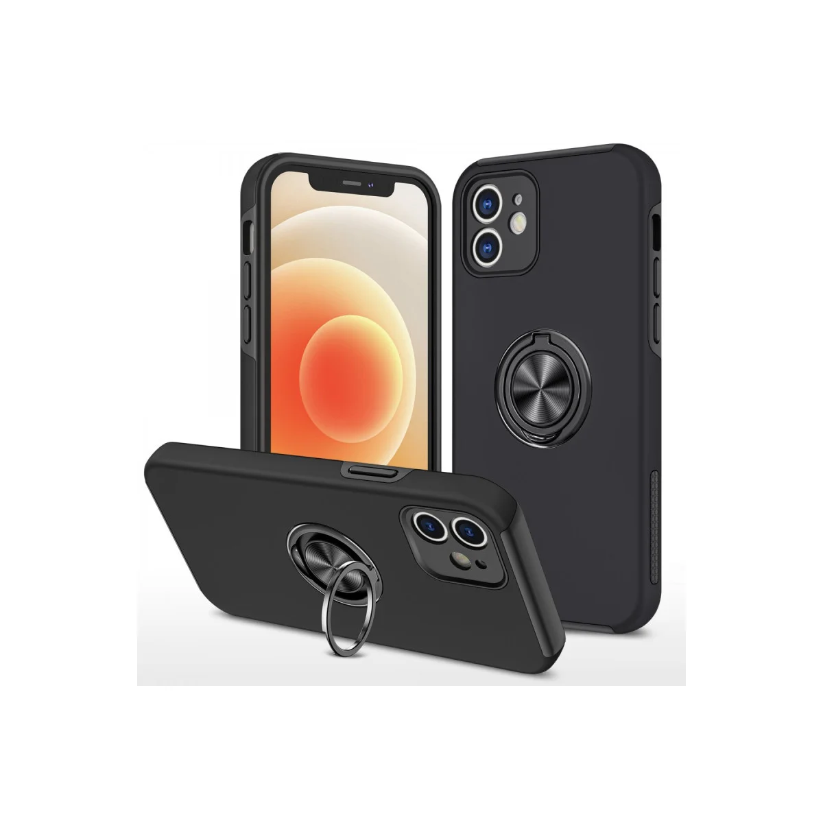 iPhone 12 Mini Kılıf Elit Yüzüklü Kapak - Siyah