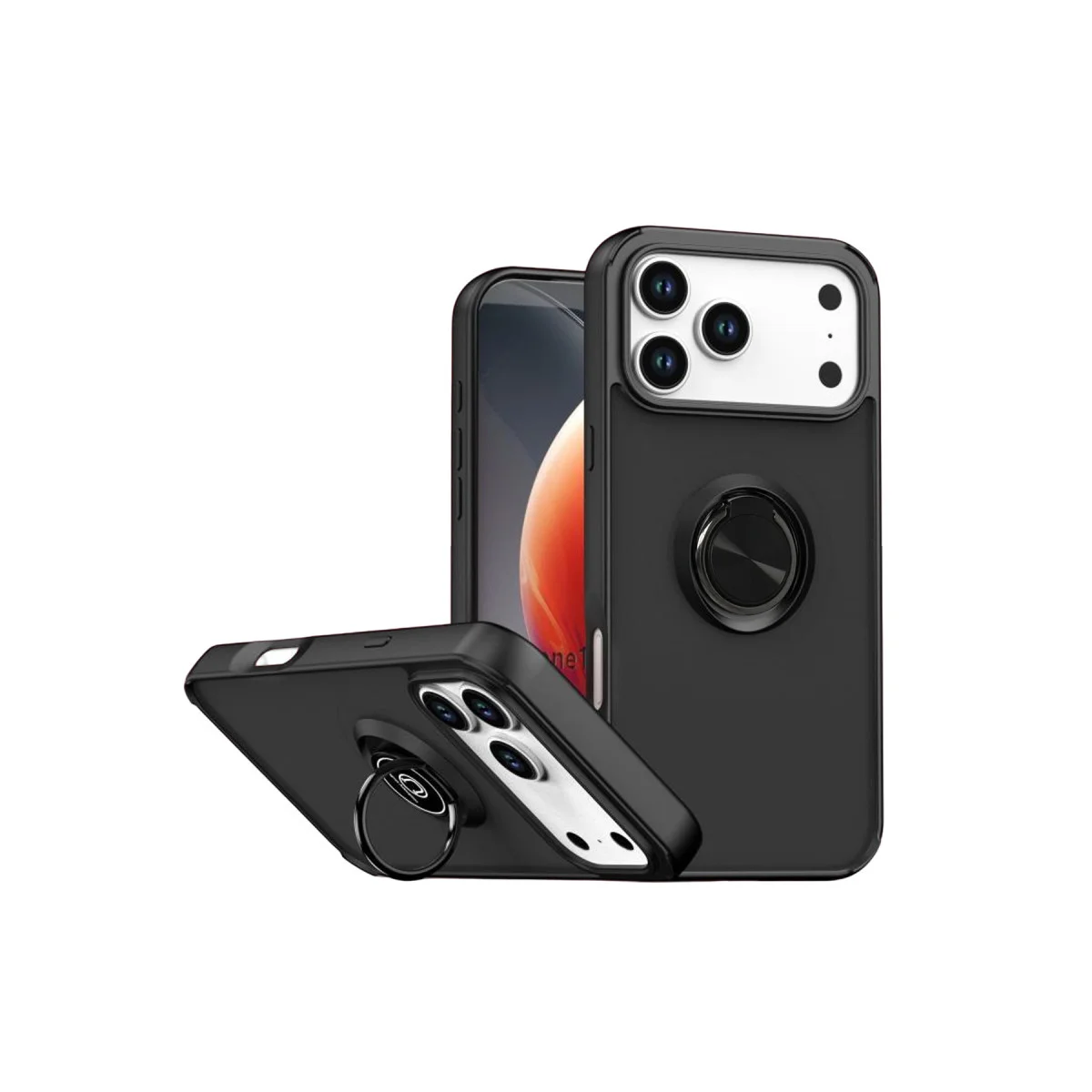 iPhone 17 Pro Montreal Yüzüklü Silikon Kapak - Siyah