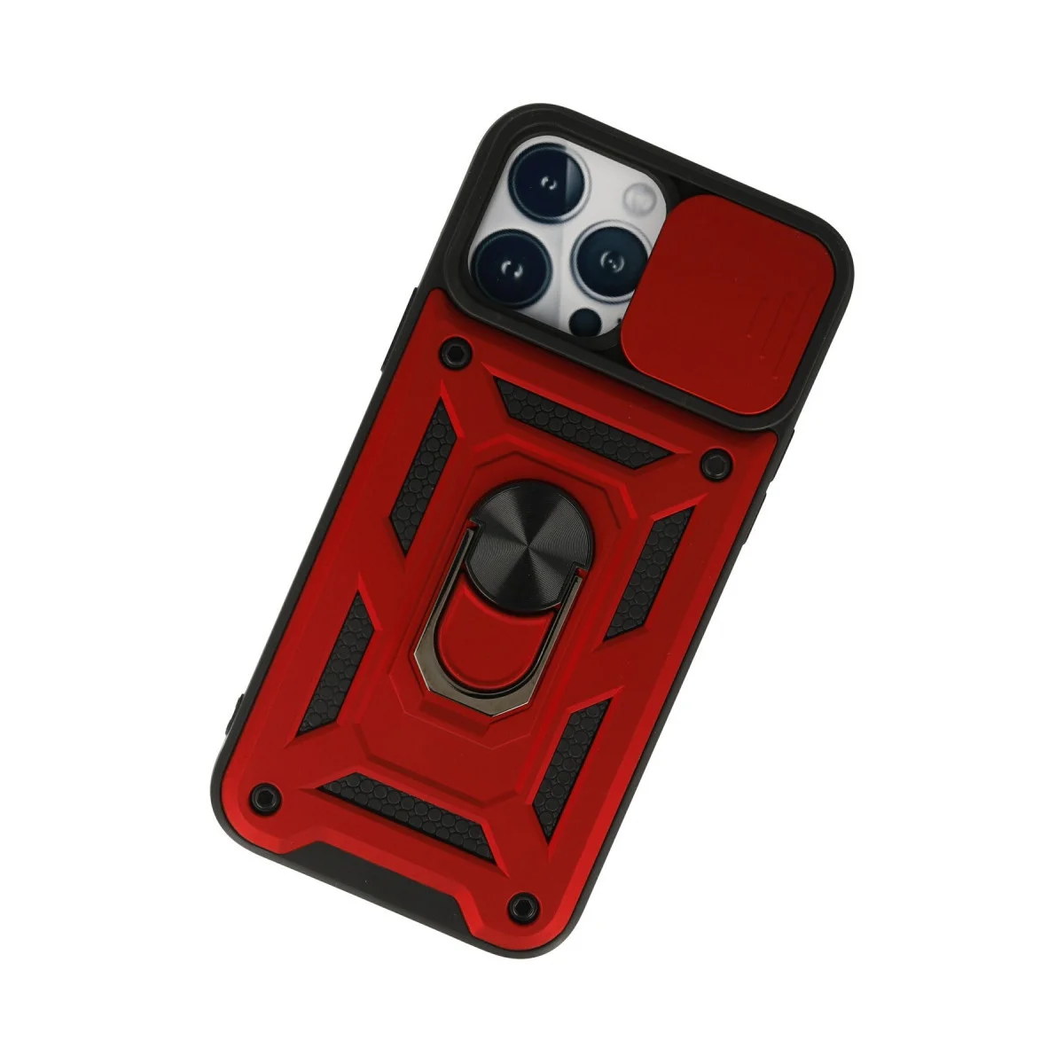 iPhone 13 Pro Kılıf Pars Lens Yüzüklü Silikon - Kırmızı