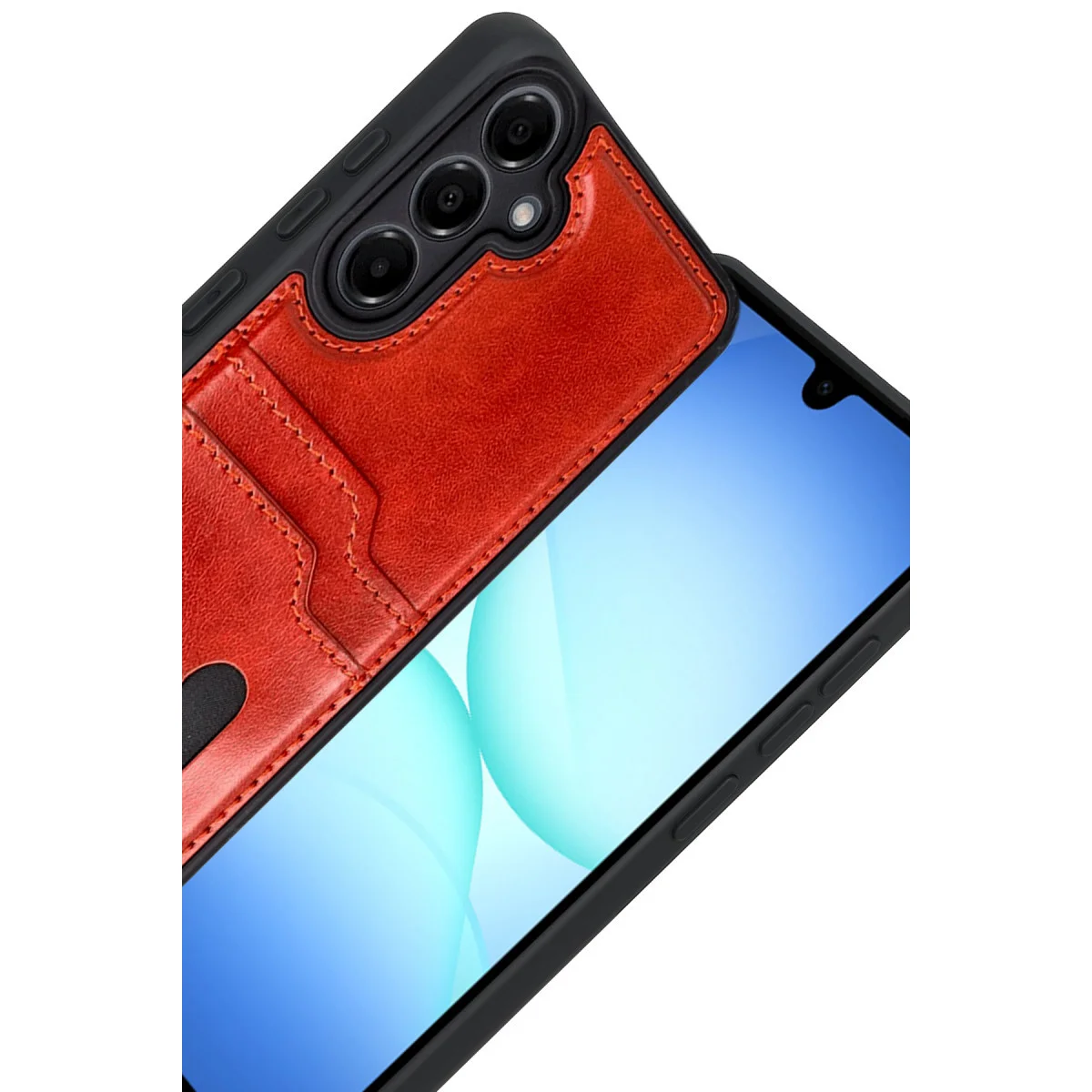 Galaxy A17 5G Sara Kartvizitli Deri Kılıf - Kırmızı