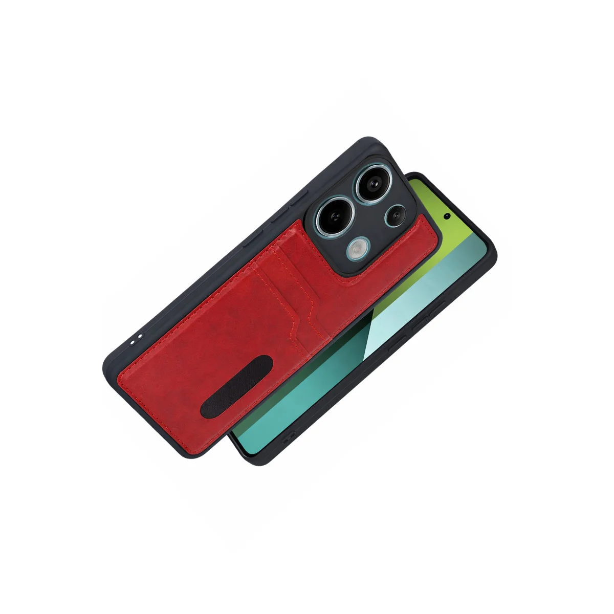 Redmi 15C 4G Sara Kartvizitli Deri Kılıf - Kırmızı