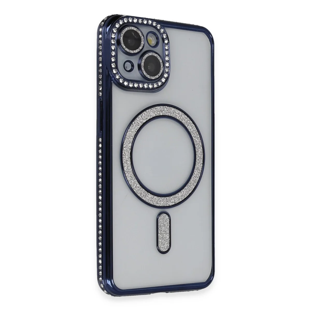 iPhone 14 Kılıf Joke Simli Magneticsafe Kılıf - Lacivert