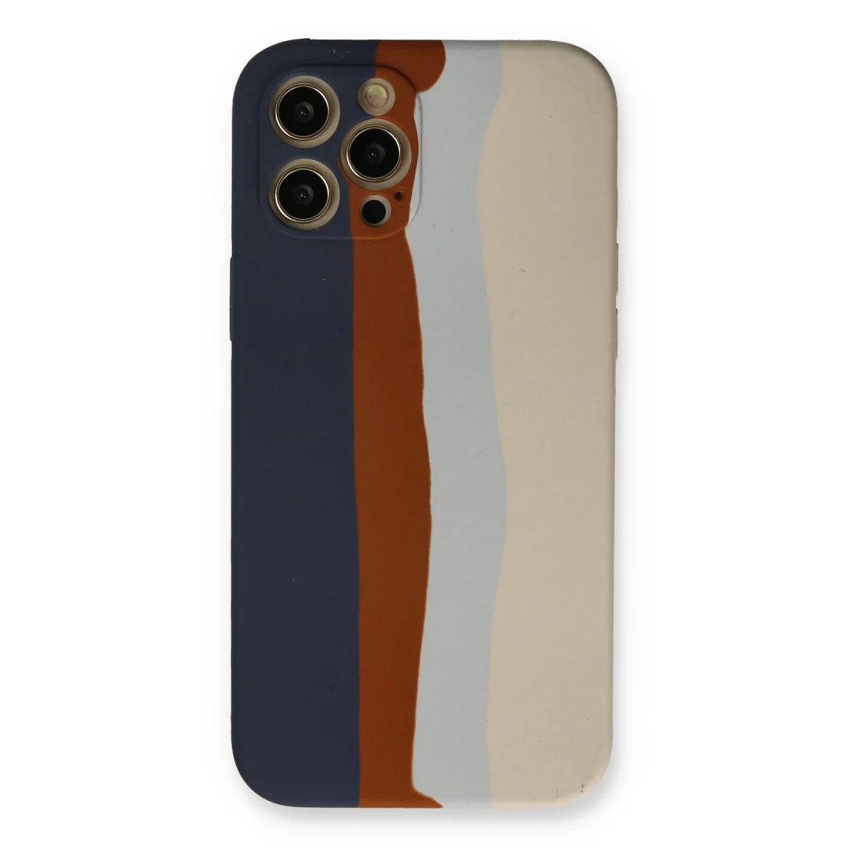 iPhone 12 Pro Max Kılıf Ebruli Lansman Silikon - Lacivert-Krem