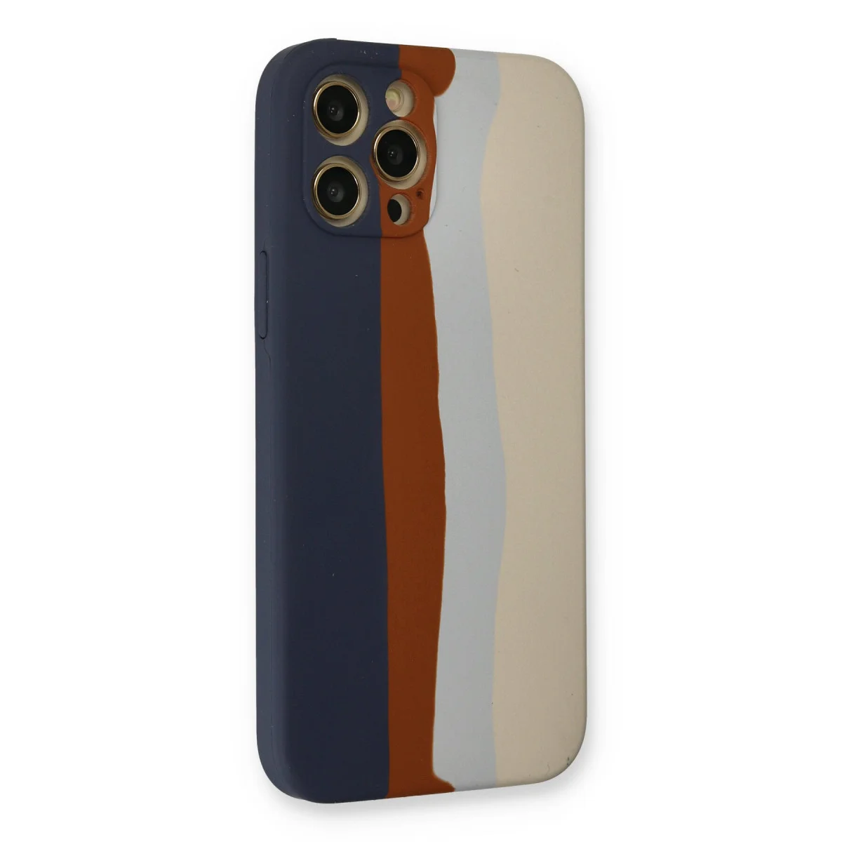 iPhone 12 Pro Max Kılıf Ebruli Lansman Silikon - Lacivert-Krem