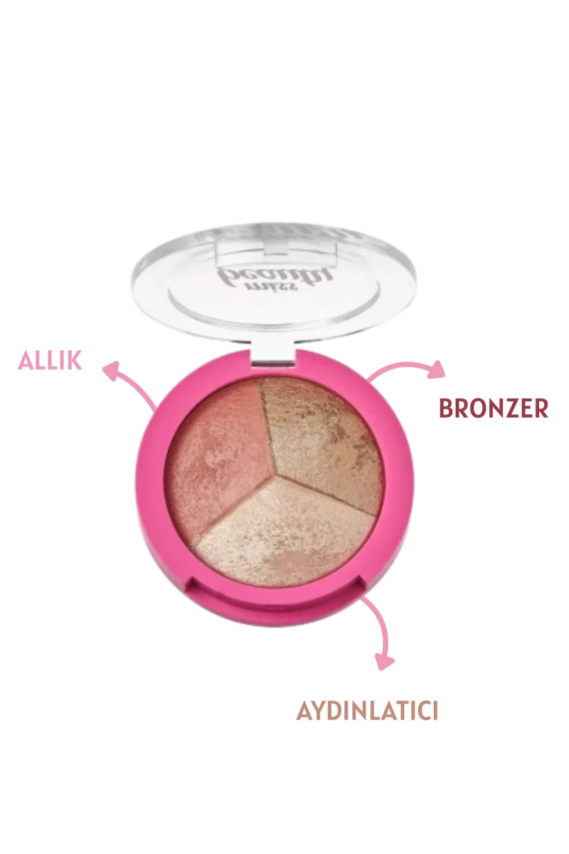 Miss Beauty Glow Baked Trio - 3'lü Allık, Bronzer ve Aydınlatıcı Paleti