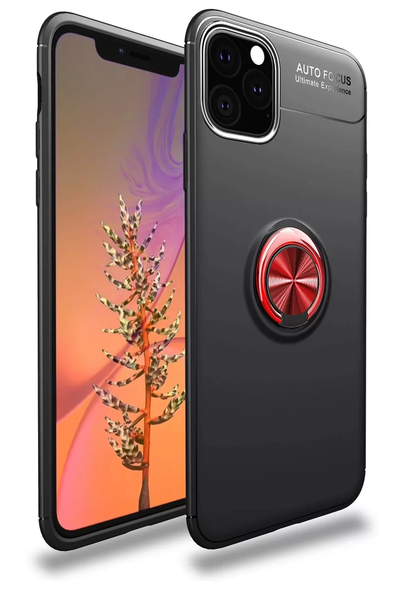 iPhone 11 Pro Kılıf Range Yüzüklü Silikon - Siyah-Kırmızı