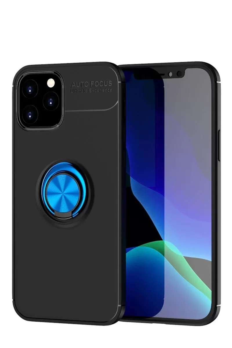iPhone 12 Kılıf Range Yüzüklü Silikon - Siyah-Mavi