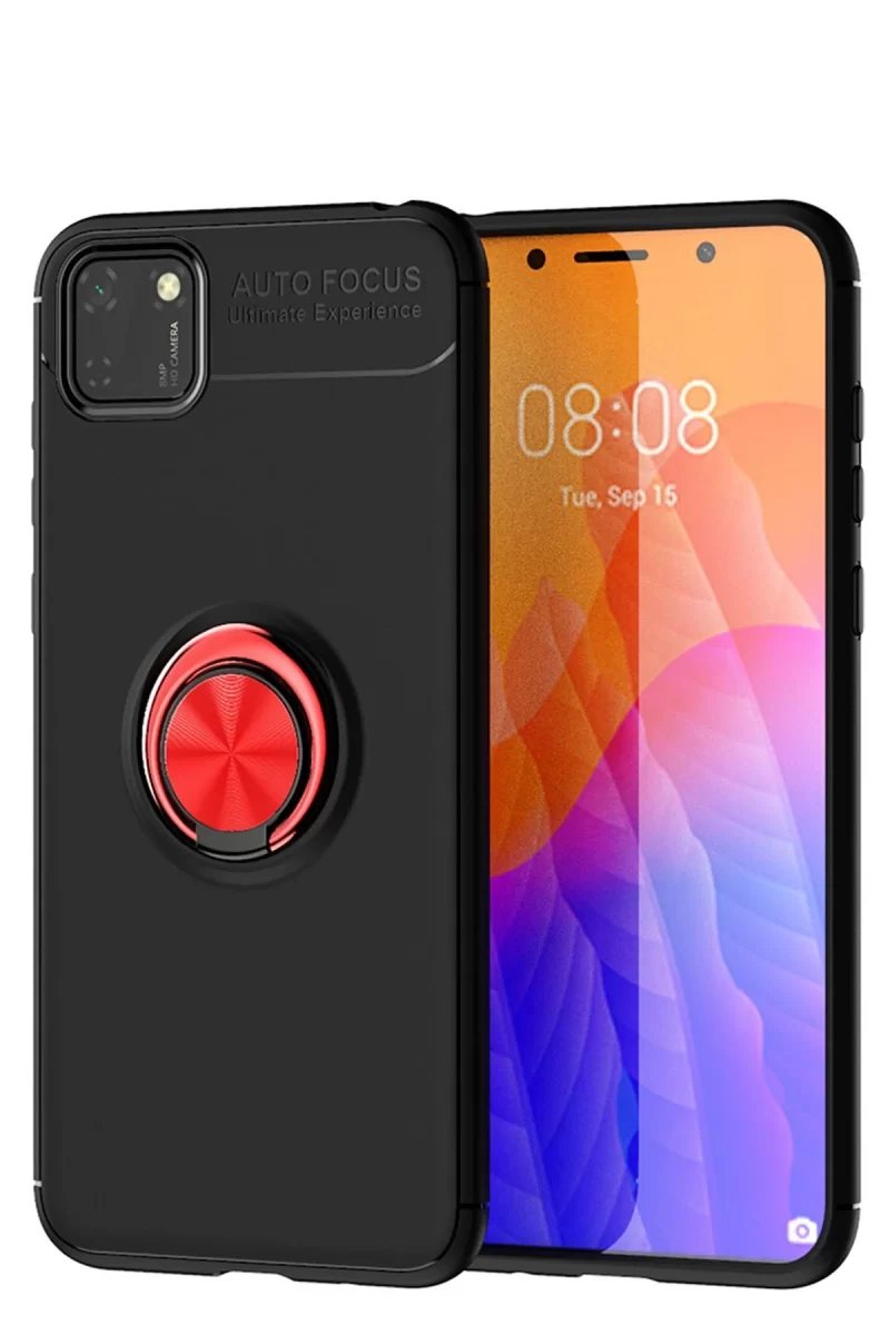 Y5P Kılıf Range Yüzüklü Silikon - Siyah-Kırmızı