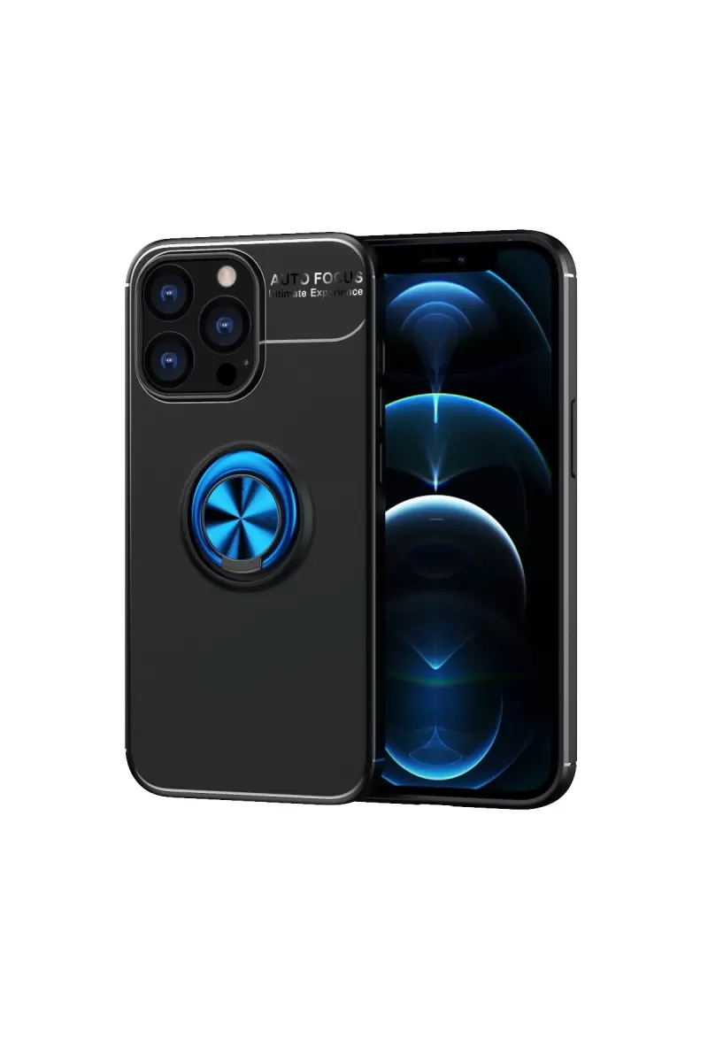 iPhone 13 Pro Max Kılıf Range Yüzüklü Silikon - Siyah-Mavi