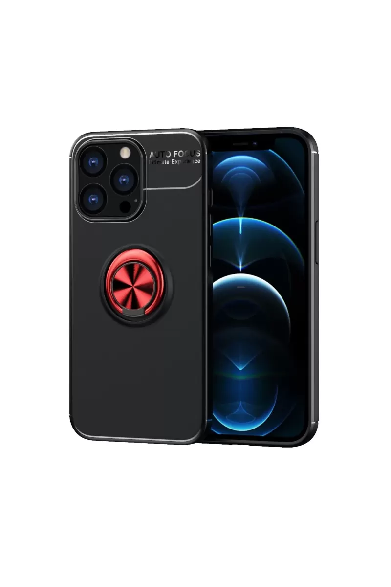 iPhone 13 Pro Max Kılıf Range Yüzüklü Silikon - Siyah-Kırmızı