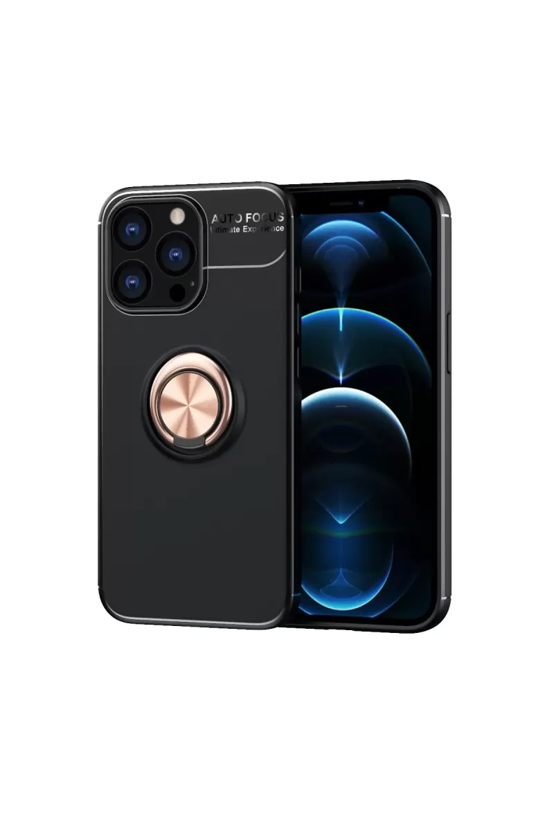 iPhone 13 Pro Kılıf Range Yüzüklü Silikon - Siyah-Gold