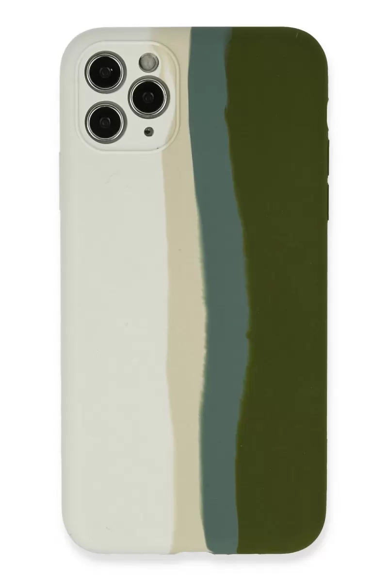 iPhone 11 Pro Kılıf Ebruli Lansman Silikon - Beyaz-Yeşil