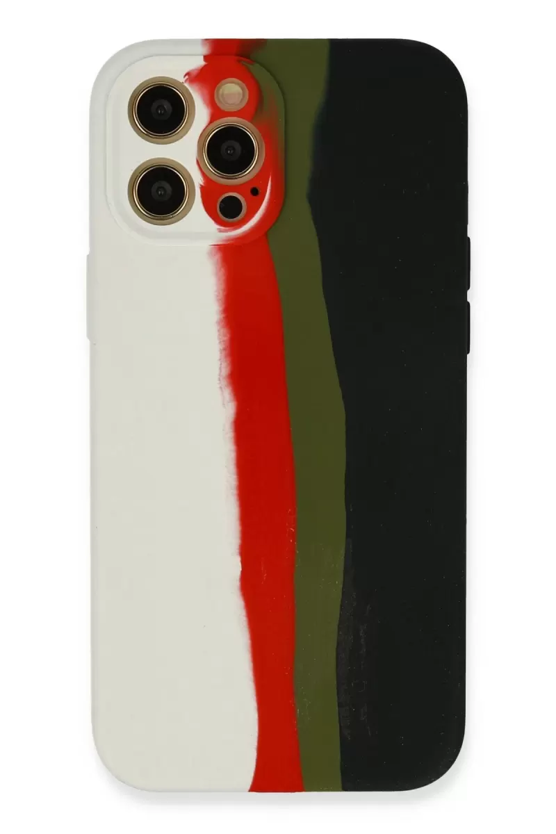 iPhone 12 Pro Kılıf Ebruli Lansman Silikon - Beyaz-Siyah