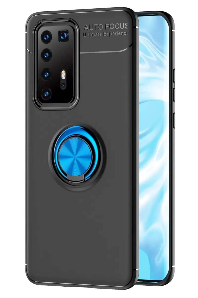 P40 Pro Kılıf Range Yüzüklü Silikon - Siyah-Mavi