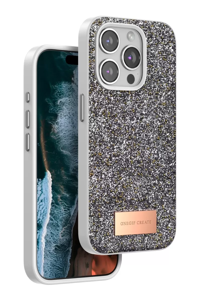 iPhone 15 Pro Bright Simli Kapak - Gümüş